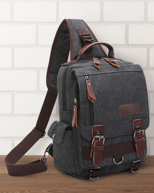 Men's Republic Canvas Single Strap Sling Backpack - Black