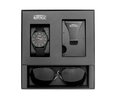Men's Republic Watch Set with Card Wallet and Sunglasses