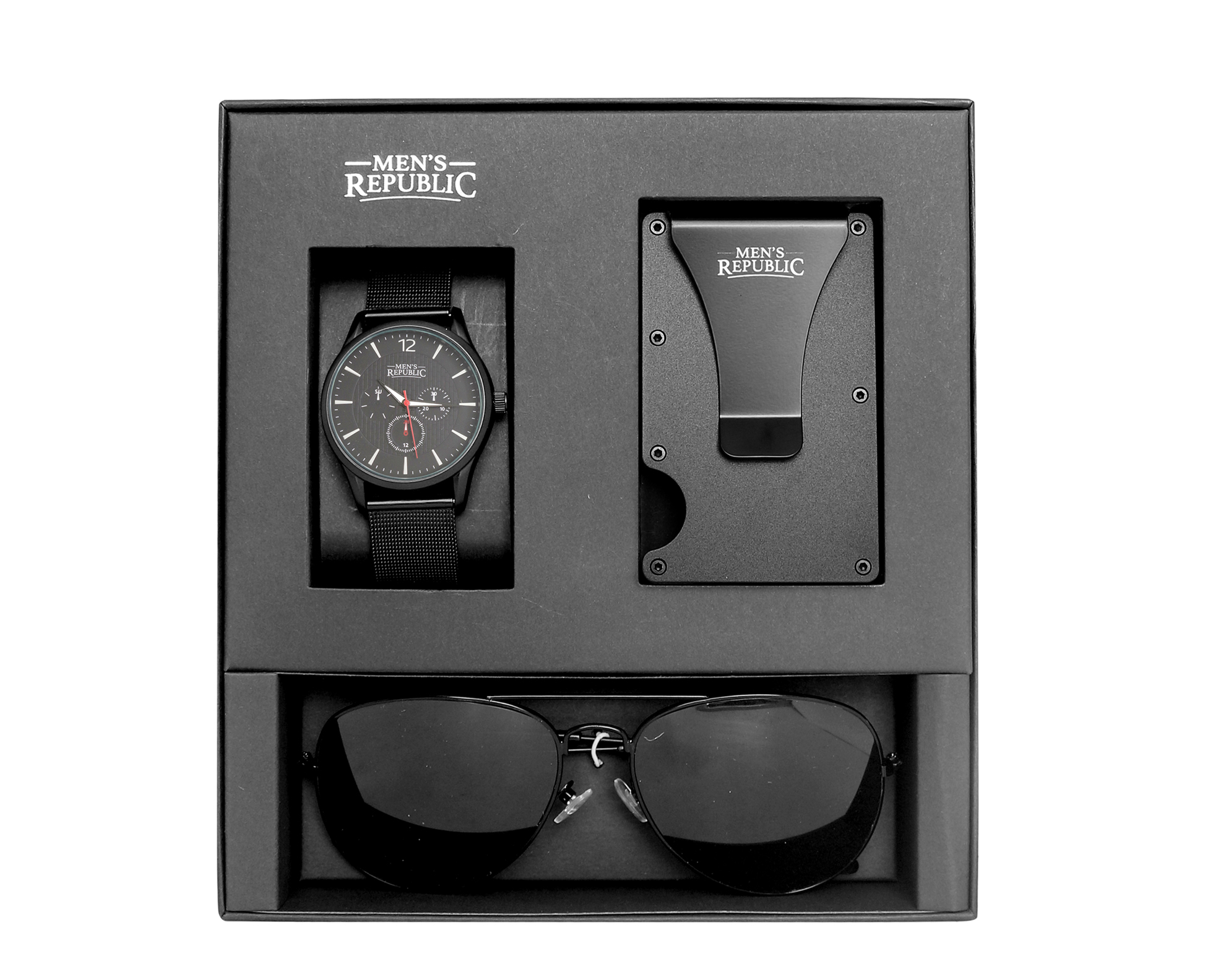 Men's Republic Watch Set with Card Wallet and Sunglasses