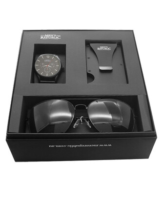 Men's Republic Watch Set with Card Wallet and Sunglasses