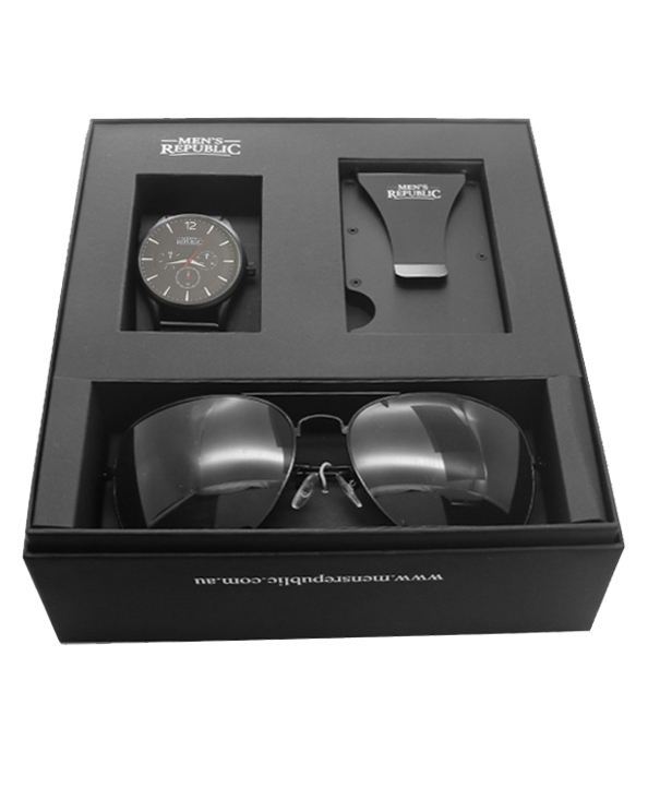 Men's Republic Watch Set with Card Wallet and Sunglasses
