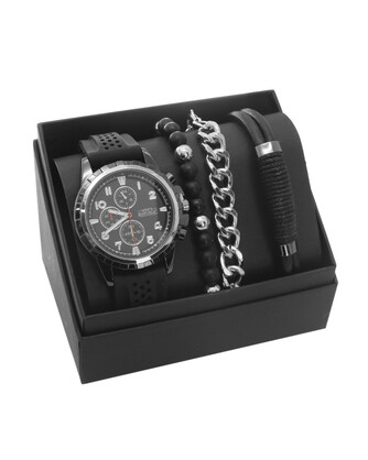 Men's Republic Watch set with 3 Bracelets - Black
