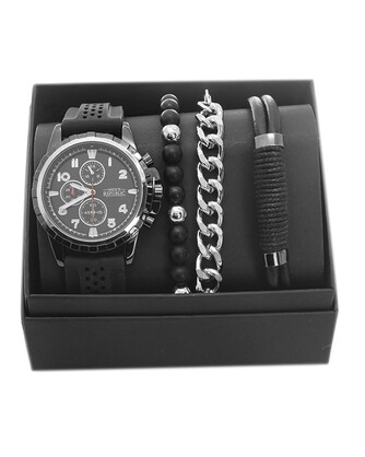 Men's Republic Watch set with 3 Bracelets - Black