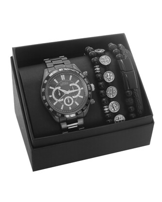 Men's Republic Watch set with 3 Bracelets - Gun Metal