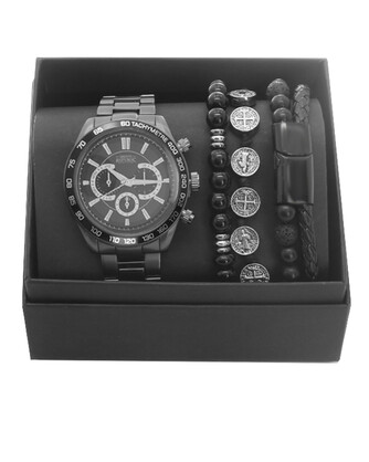 Men's Republic Watch set with 3 Bracelets - Gun Metal