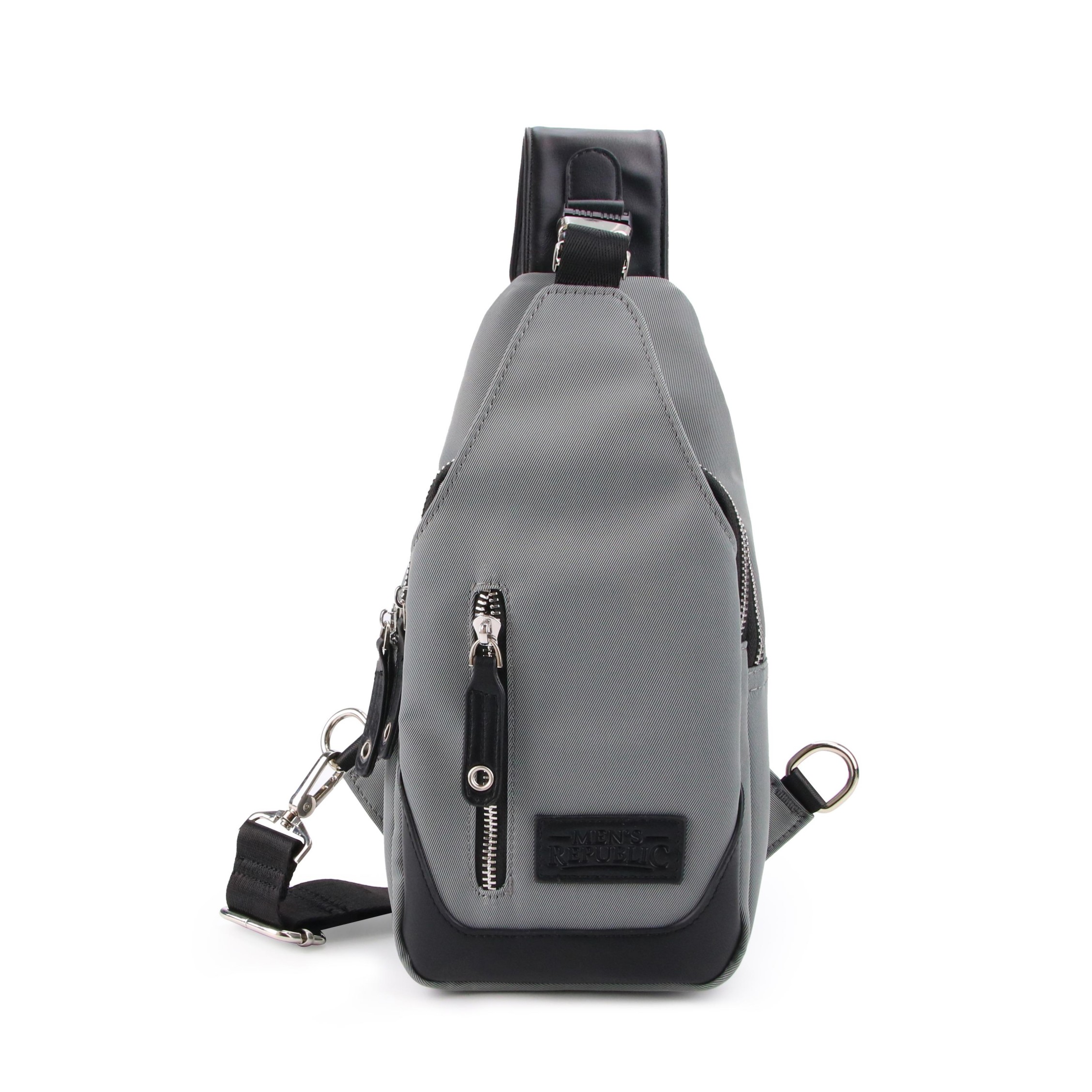 Nylon Single Strap Backpack- Grey & Black
