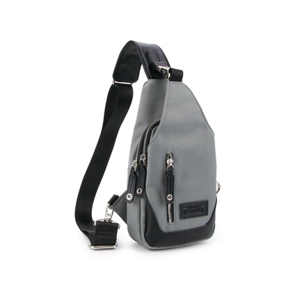 Nylon Single Strap Backpack- Grey & Black