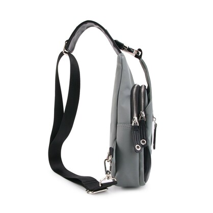 Nylon Single Strap Backpack- Grey & Black