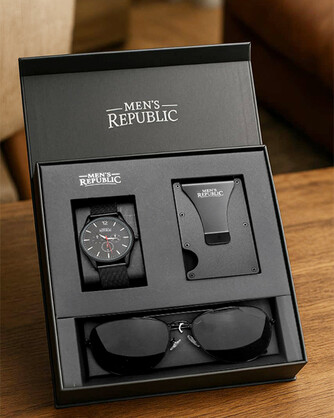 Men's Republic Watch Set with Card Wallet and Sunglasses