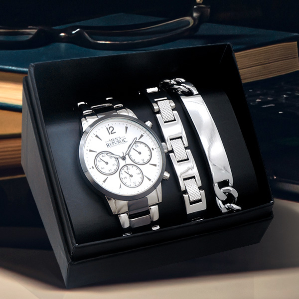 Men's Republic Watch set with 2 Bracelet - Chrome/Black