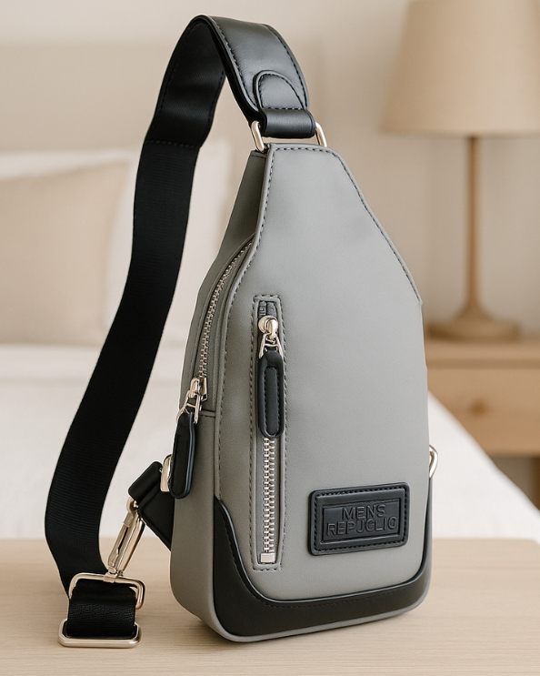 Nylon Single Strap Backpack- Grey & Black