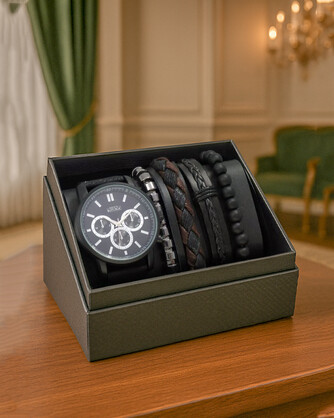 Men's Republic Watch set with 4 Bracelets - Black