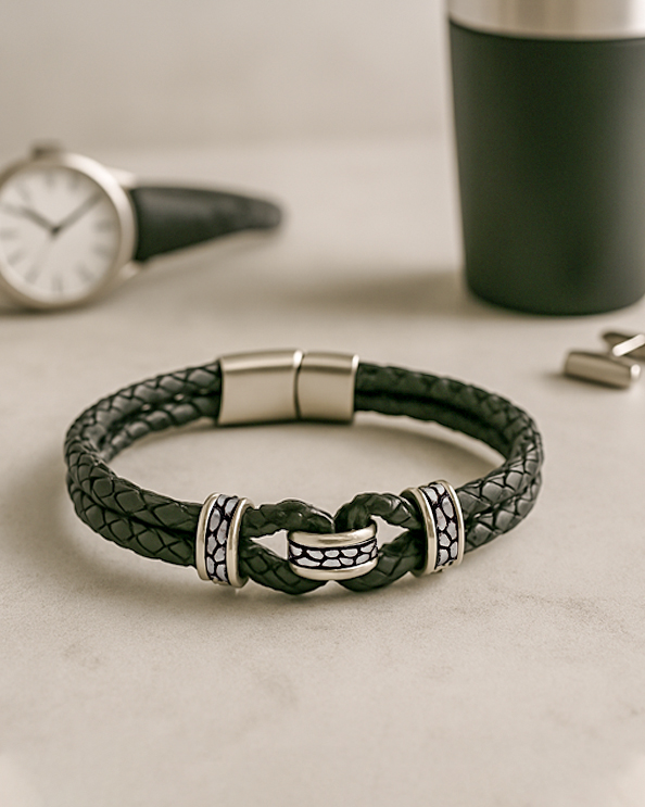 Men's Republic Leather Bracelet with Stainless Steel - 06