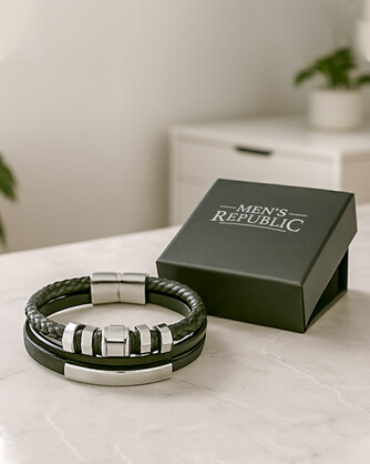 Men's Republic Multi Leather Bracelet with Stainless Steel - 72