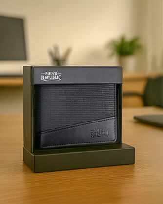 Men's Republic Faux Leather Wallet - 2 Tone Black