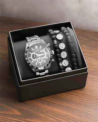 Men's Republic Watch set with 3 Bracelets - Gun Metal