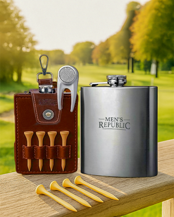 Men's Republic Golfers Luxury Hip Flask Set