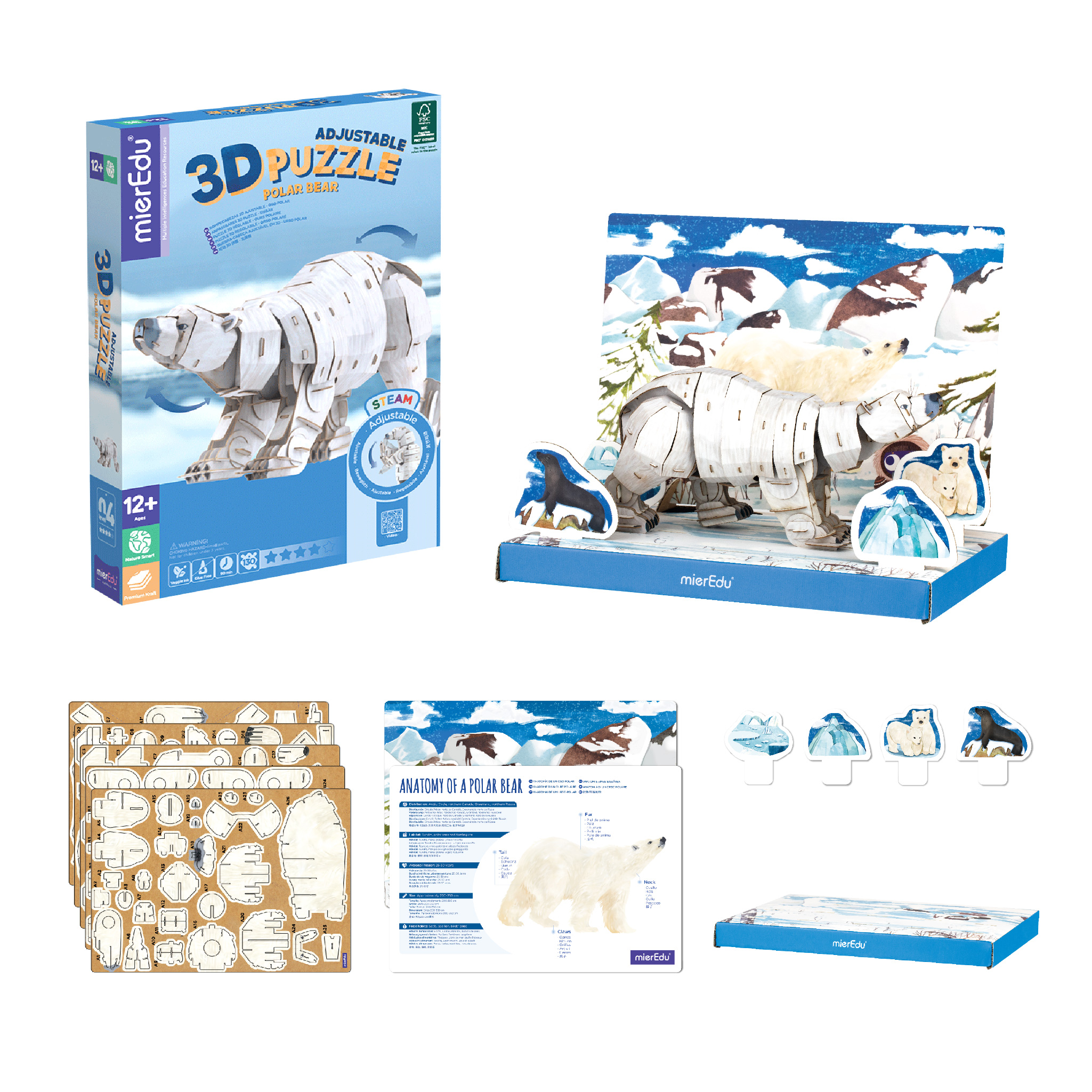 Wholesale ADJUSTABLE 3D PUZZLE - Polar Bear (deluxe) - Happy