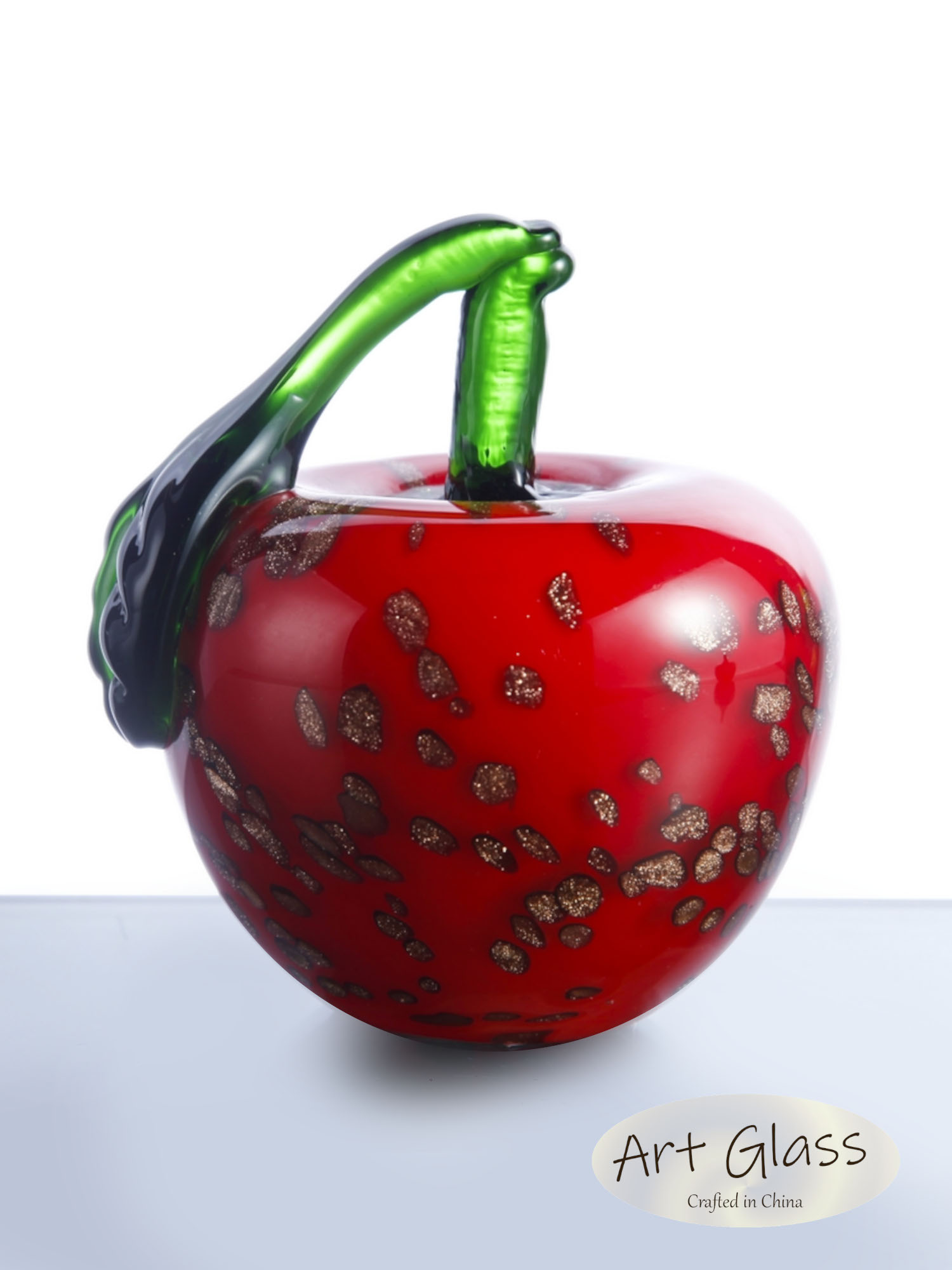 CN Art glass red apple 10x10x12.5cm