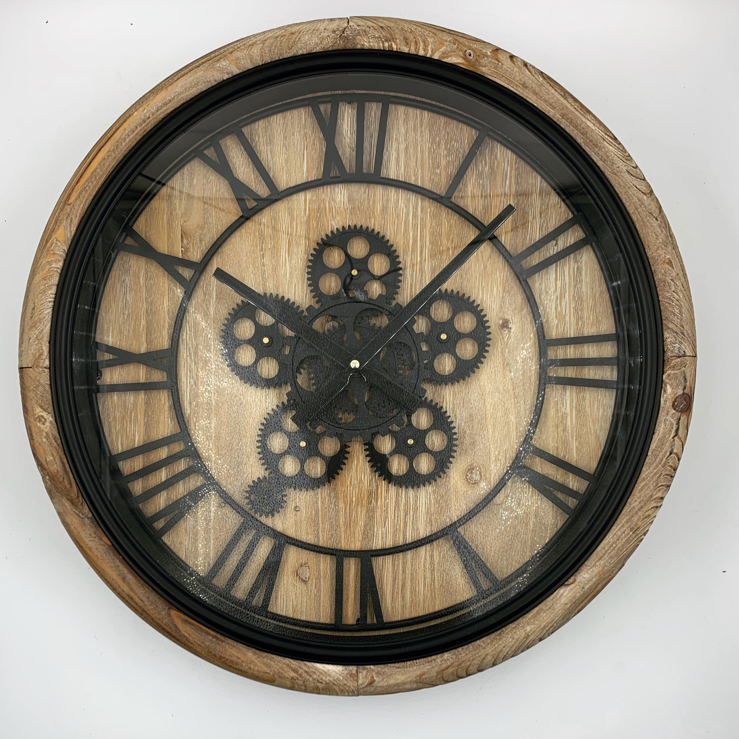 Industrial Timber Black Wall Clock 50cm
