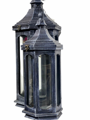Black Washed Antique Timber Lantern Set Of 2