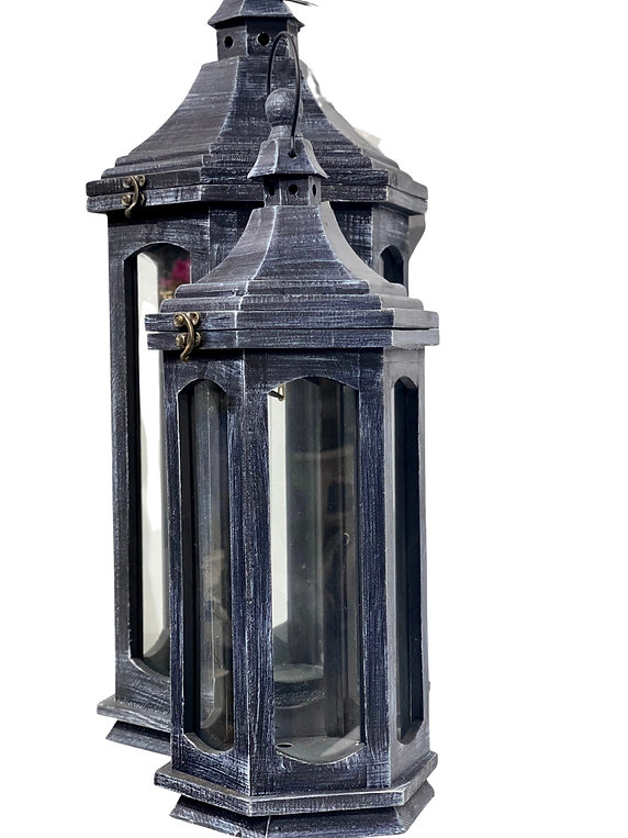 Black Washed Antique Timber Lantern Set Of 2