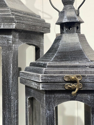 Black Washed Antique Timber Lantern Set Of 2