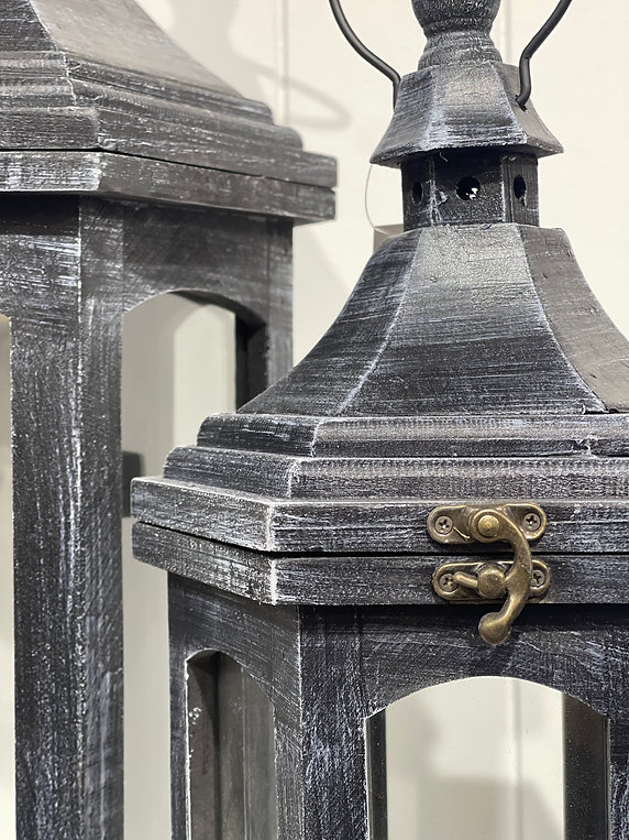 Black Washed Antique Timber Lantern Set Of 2