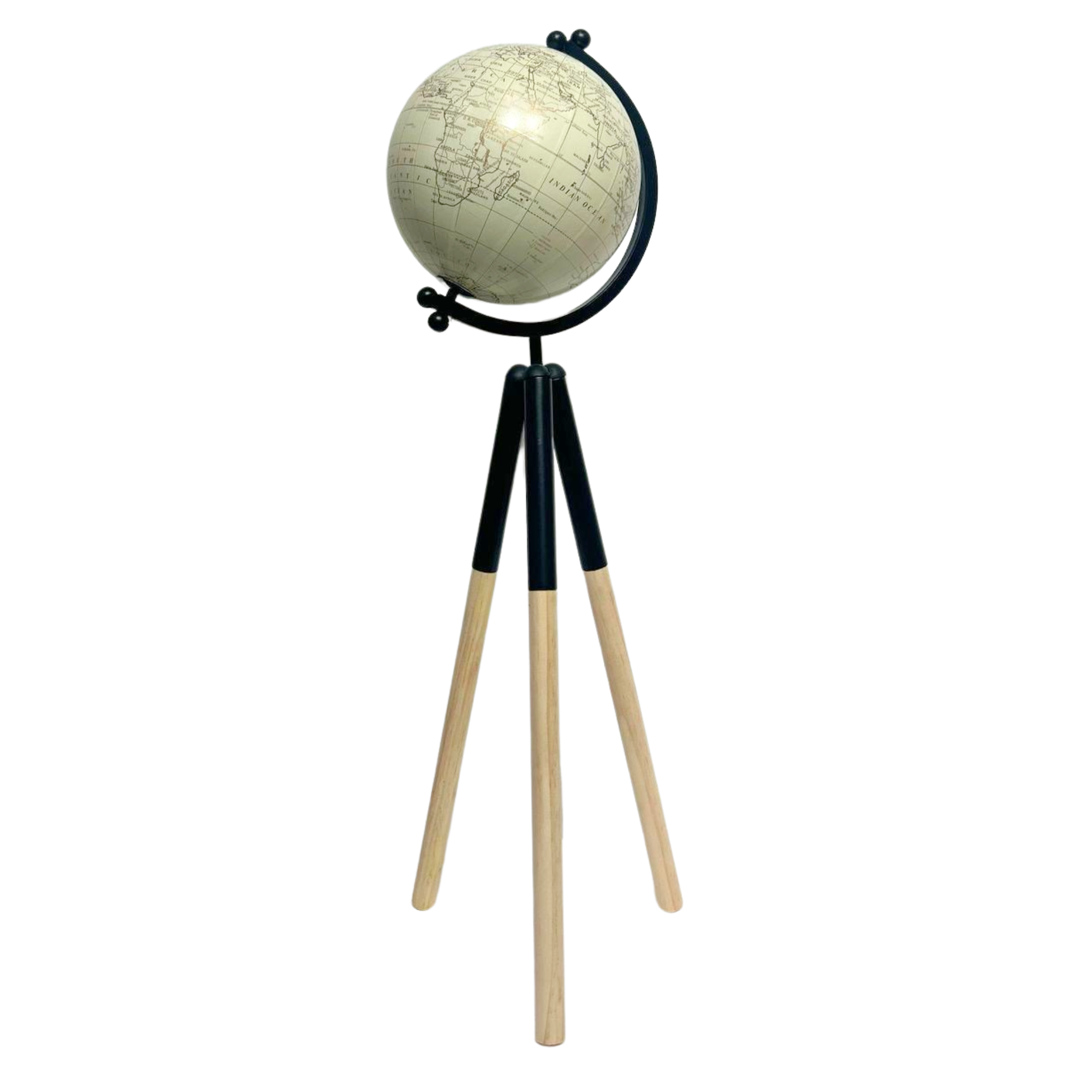 White Timber & Black Metal Base Globe