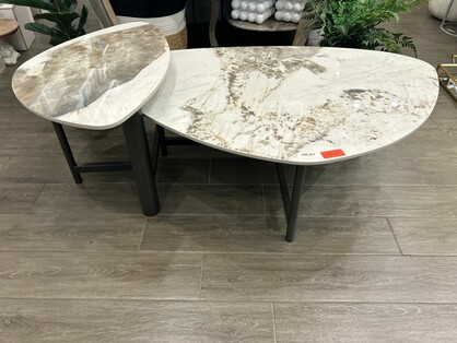 White and Brown Porcelain Coffee Table Set of 2