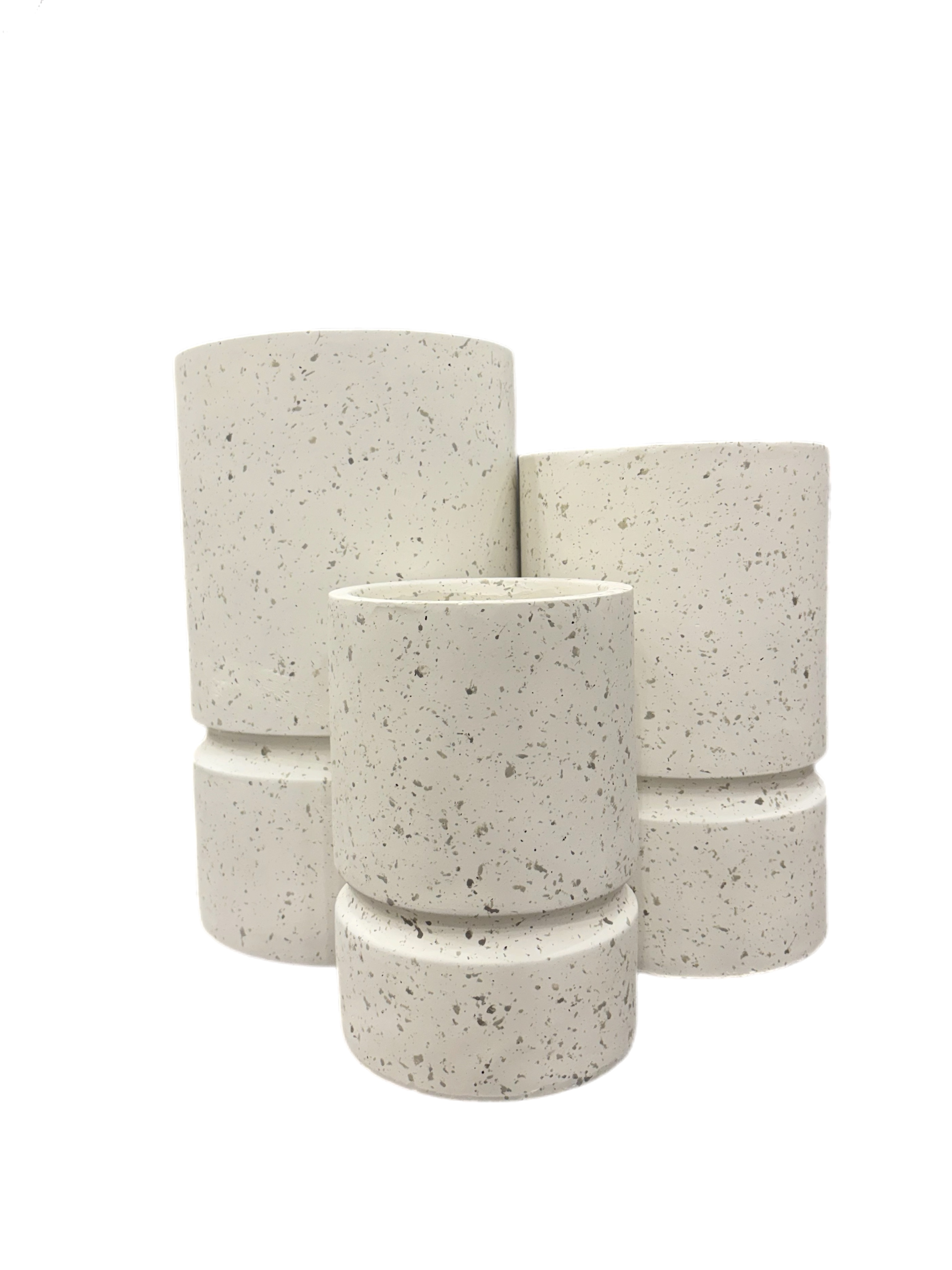 Cylindrical White Spotted Pot Planters Set of 3