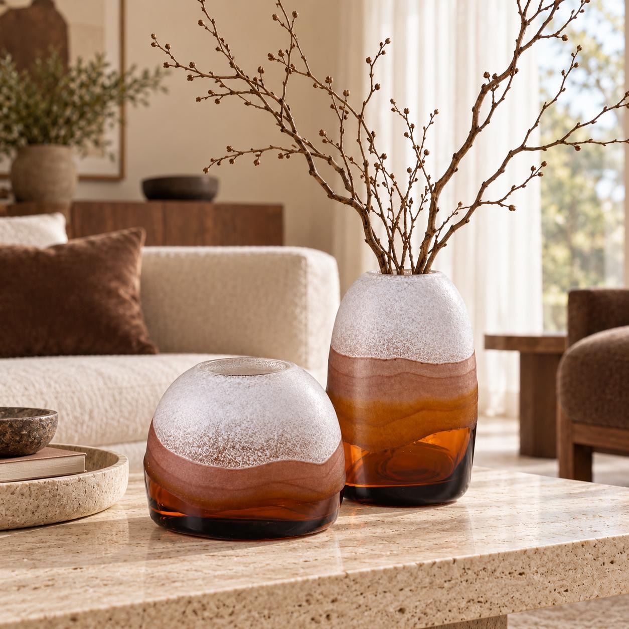 Milano Chocolate Brown White Glass Vase Small