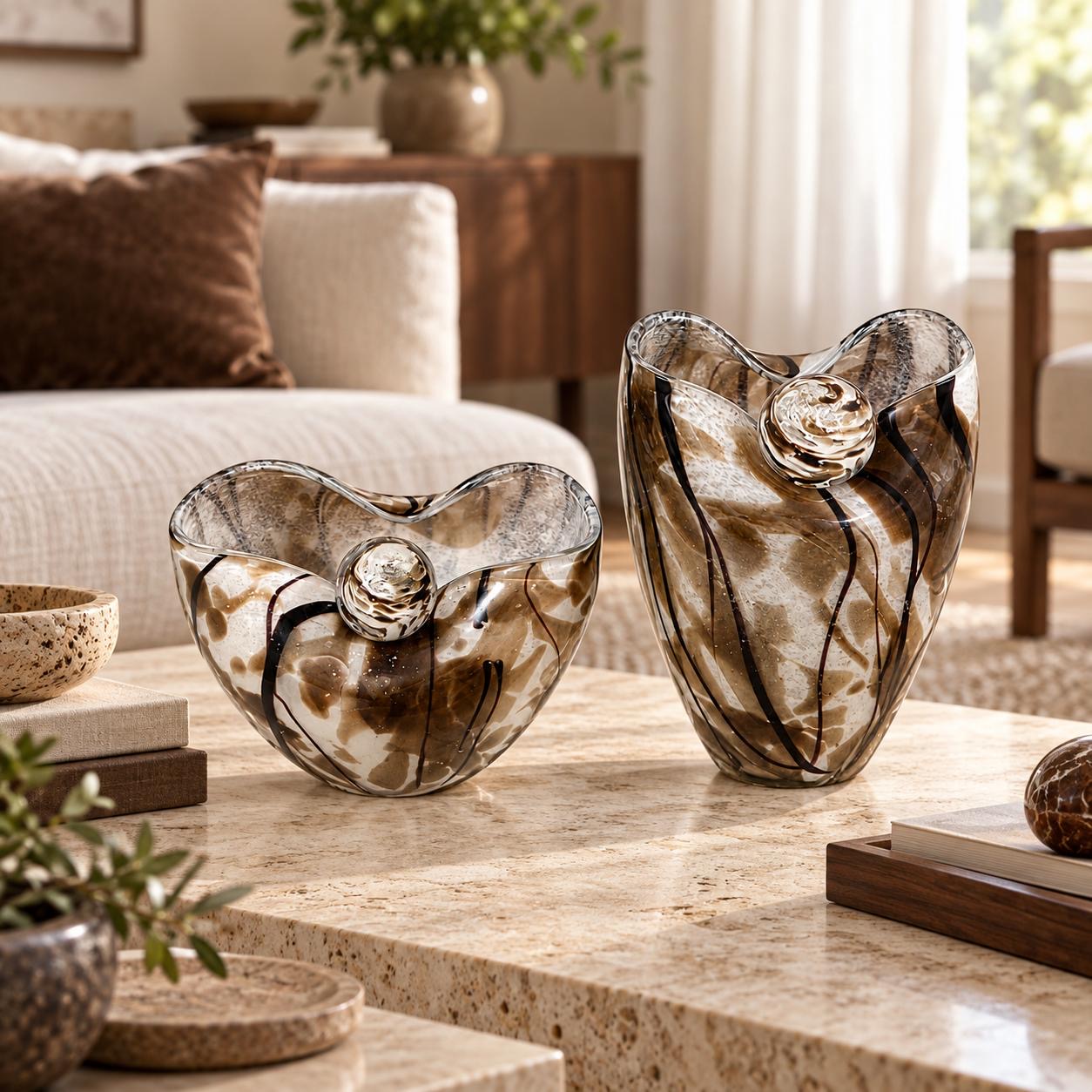 Milano Tuscany Sculptured Brown White Vase Small