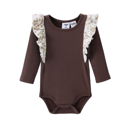 Poppy Fleece Ribbed Frill Bodysuit Biscuit 0000-2 (10 pack)