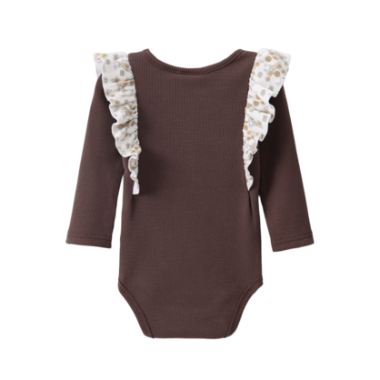 Poppy Fleece Ribbed Frill Bodysuit Biscuit 0000-2 (10 pack)