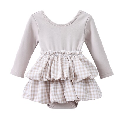 Ivy Fleece Ribbed Bodysuit Check Dress Oat Check 0000-2 (10 pack)