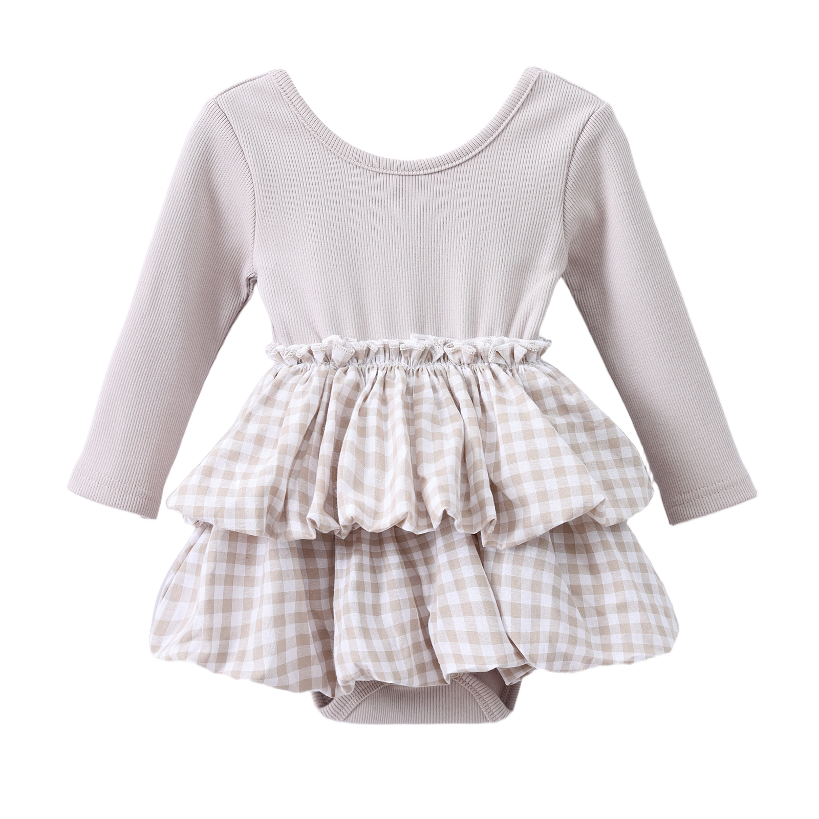 Ivy Fleece Ribbed Bodysuit Check Dress Oat Check 0000-2 (10 pack)