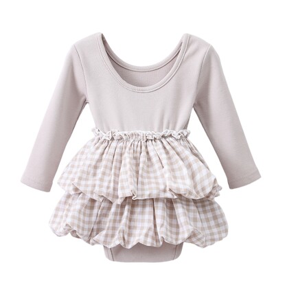 Ivy Fleece Ribbed Bodysuit Check Dress Oat Check 0000-2 (10 pack)