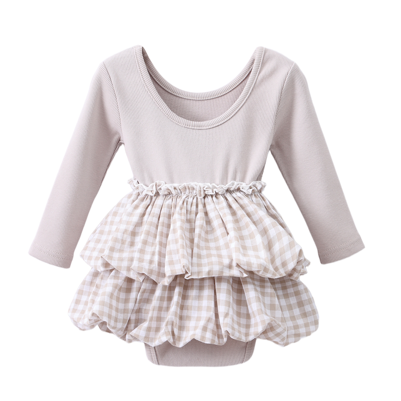 Ivy Fleece Ribbed Bodysuit Check Dress Oat Check 0000-2 (10 pack)