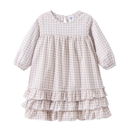 Ivy Check Frill Detailed Dress Oat Check 3-8 (6 pack)