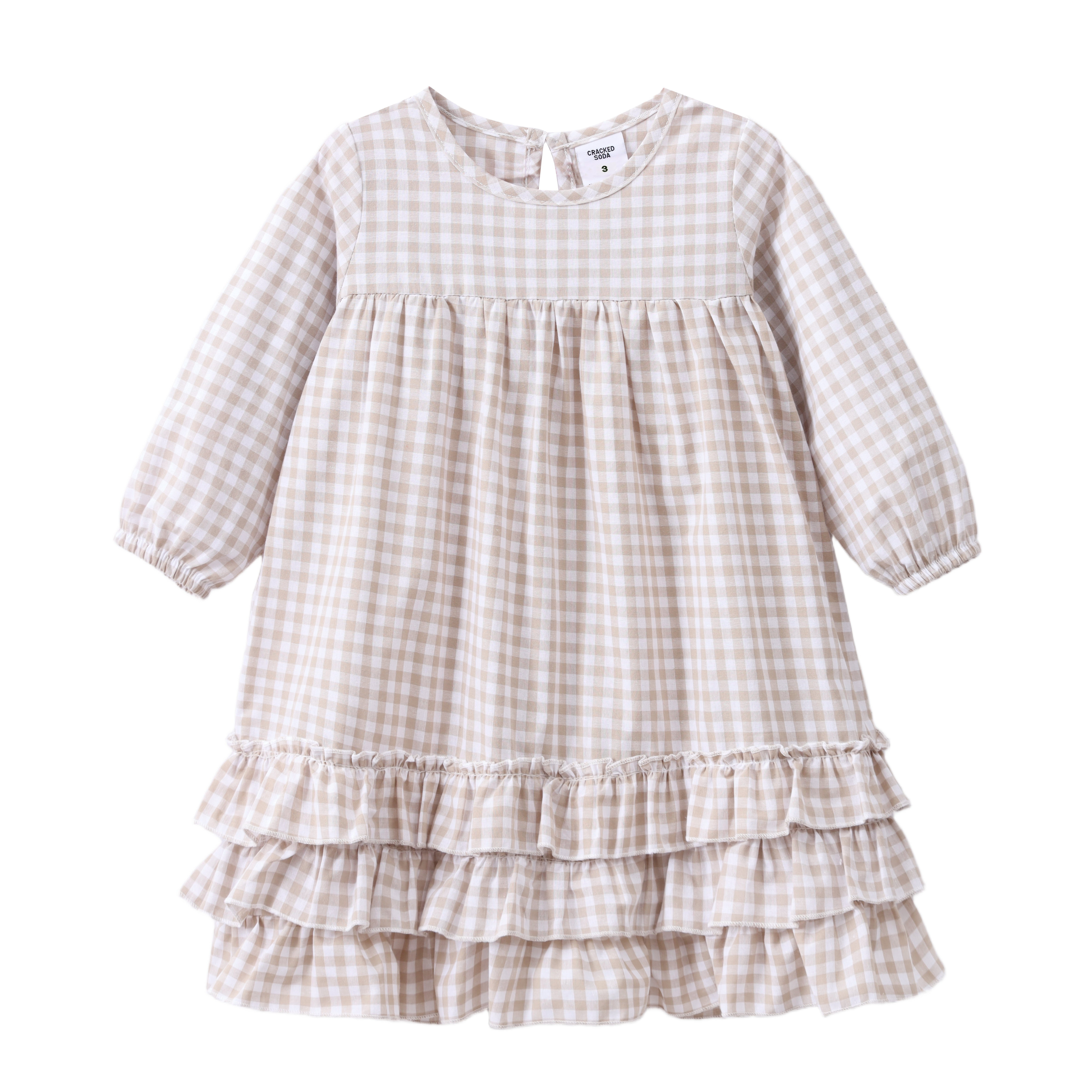 Ivy Check Frill Detailed Dress Oat Check 3-8 (6 pack)