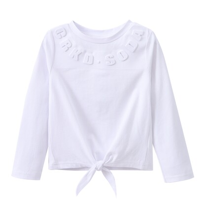 Cleo Embossed Neck L/S Tie Top White 3-8 (6 pack)