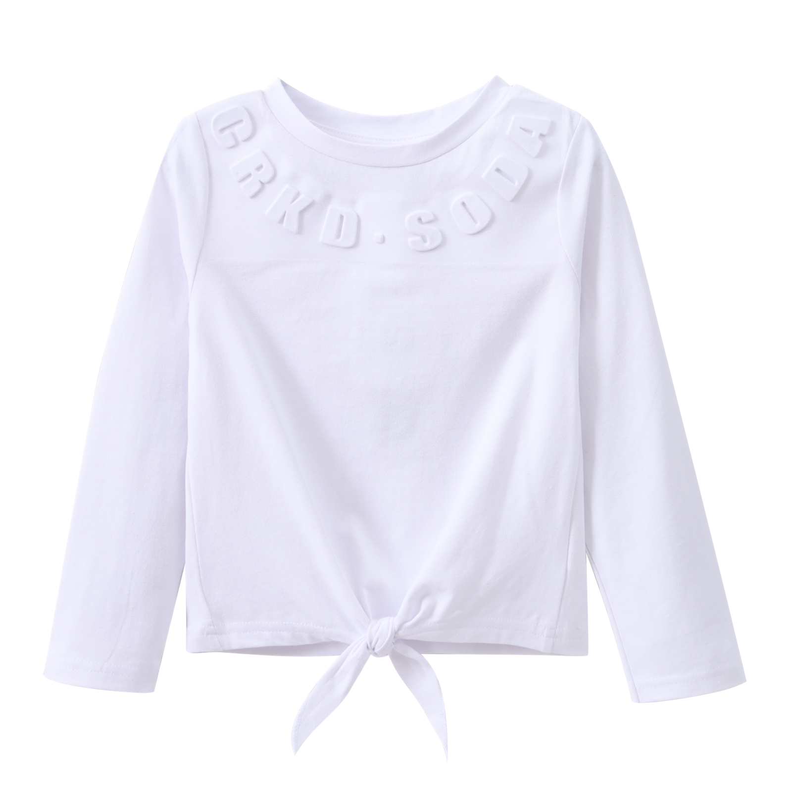 Cleo Embossed Neck L/S Tie Top White 3-8 (6 pack)
