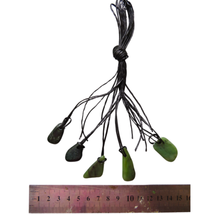 WKD26 Five small tumbled greenstones on black cord