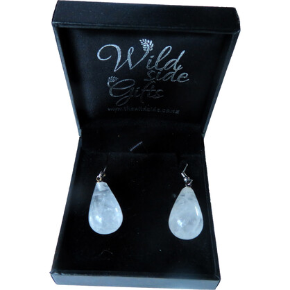 PS40 White, clear quartz drop earrings