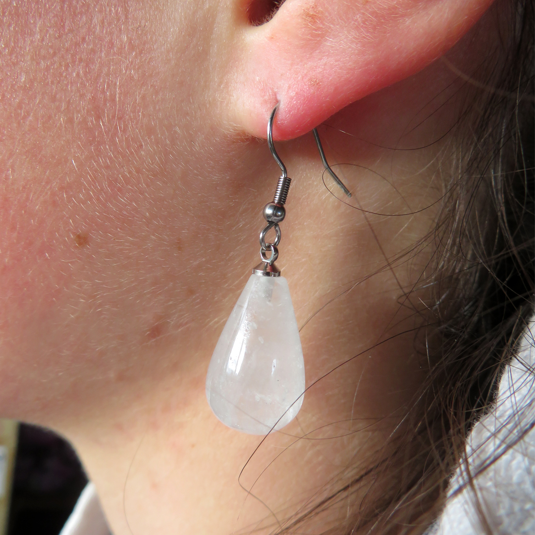 PS40 White, clear quartz drop earrings