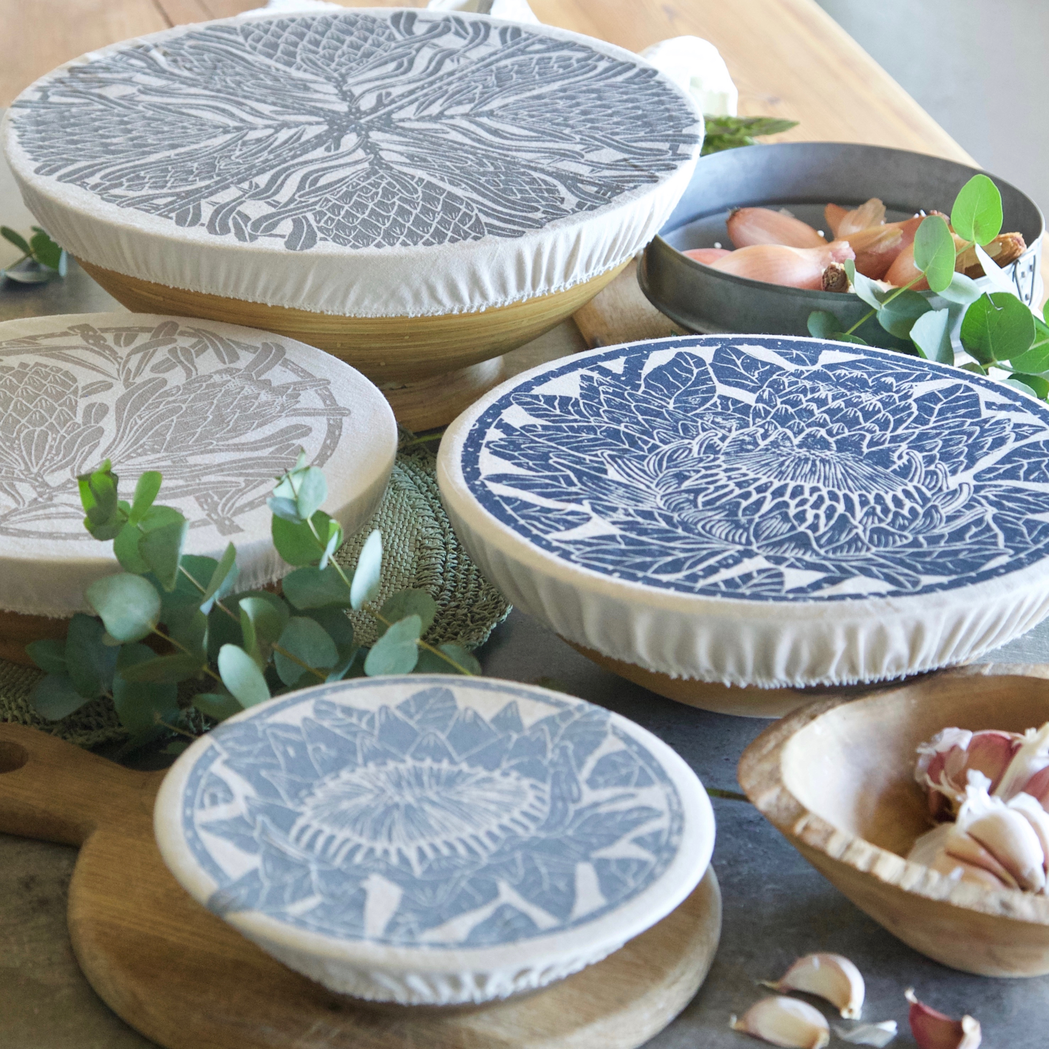 Dish and Bowl Cover Set of 4 Protea Print | covers everything