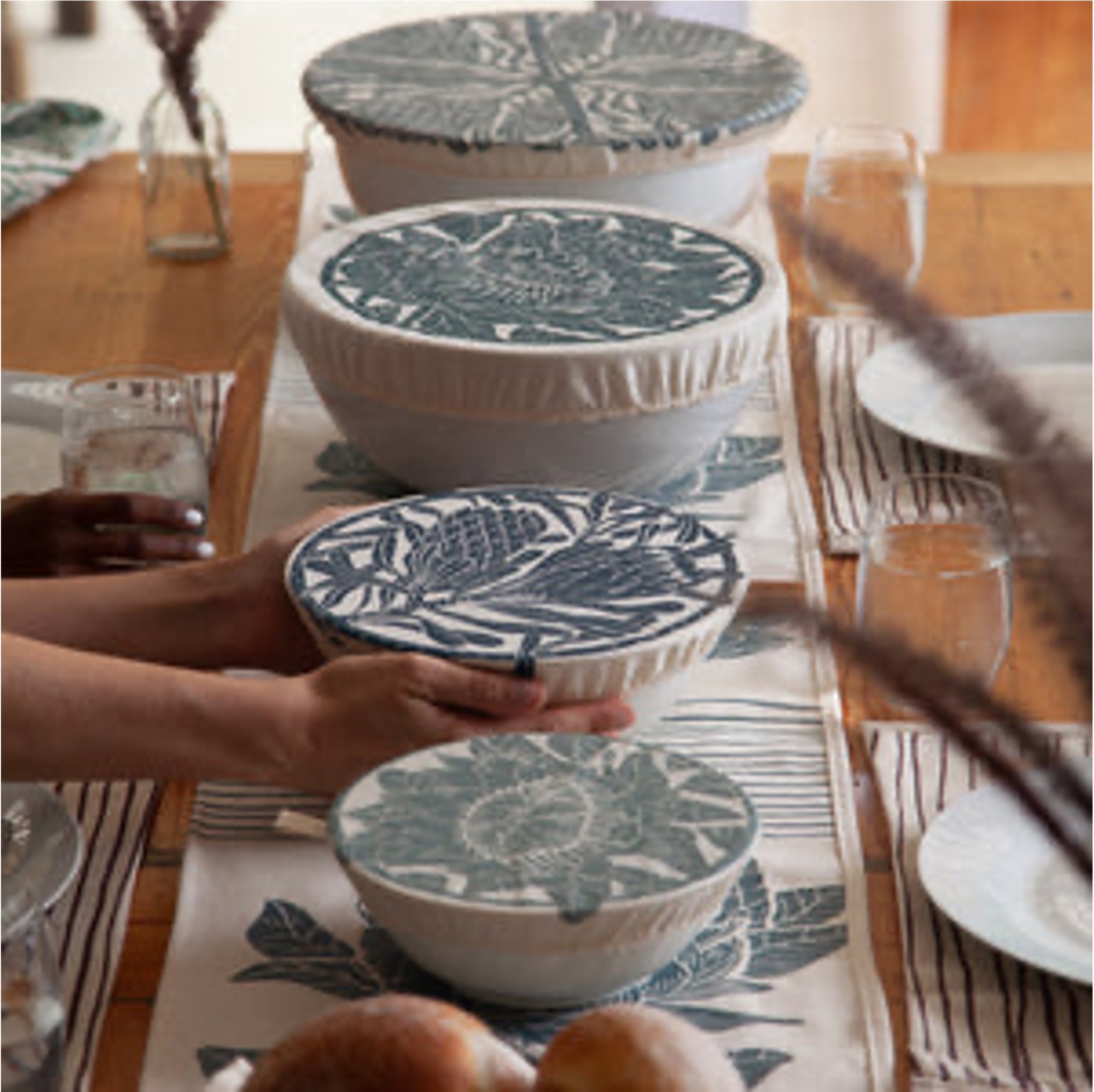 Dish and Bowl Cover Set of 4 Protea Print | covers everything