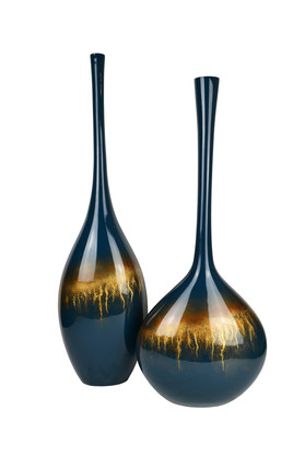 Tall Atlantis Floor Vase - Blue & Gold