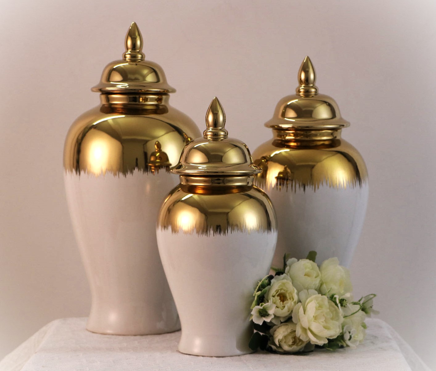 White Ginger Jar Set of 3 50% Disc Dec